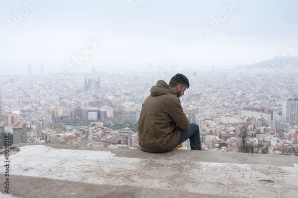 Obraz Man with Barcelona view