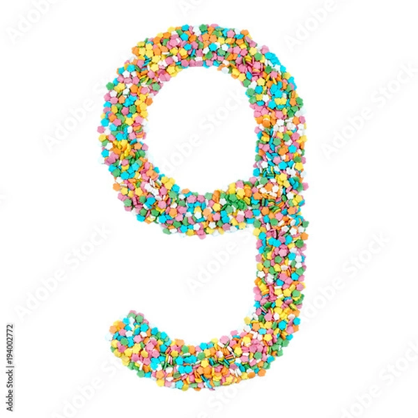 Fototapeta English alphabet letters, numerals and symbols made of little candies