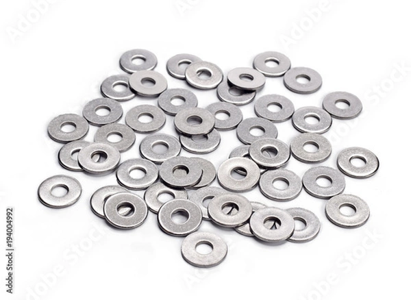 Obraz flat washers for fasteners, on a white background isolated