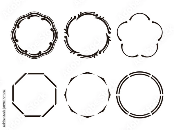 Obraz 日本伝統スタイルの円形フレームコレクション 和柄装飾枠素材