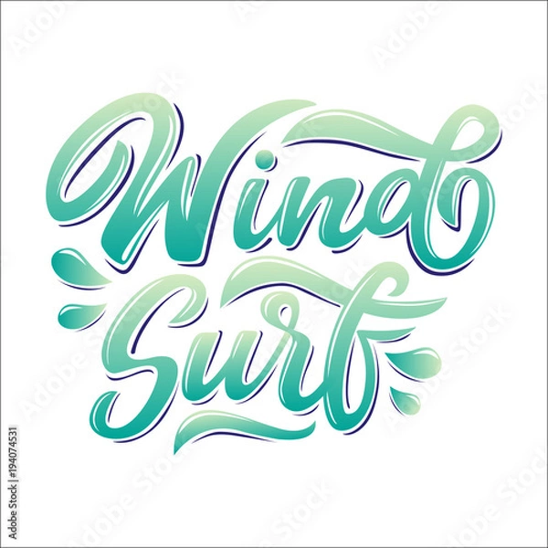 Fototapeta Wind surfing lettering logo in graffiti style isolated on white background. Vector illustration for design t-shirts, banners, labels, clothes, apparel, water extreme sports competition.