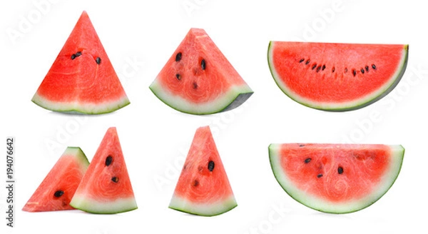 Fototapeta set of sliced red watermelon isolated on white background