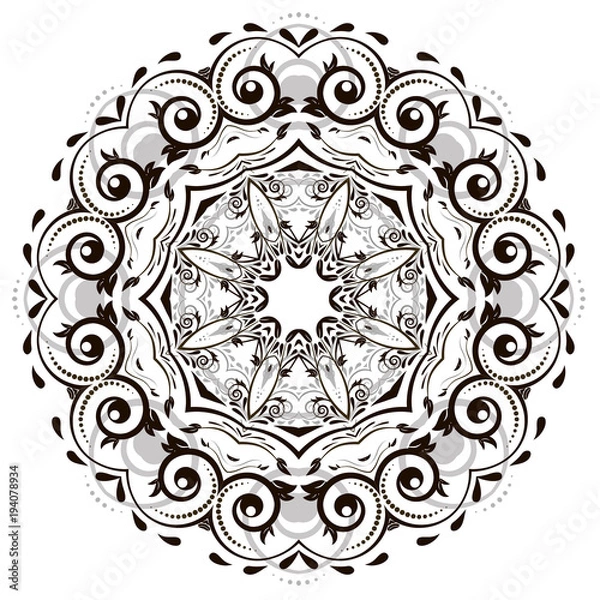 Obraz Ornamental round organic pattern, circle background with many details, can be used for wallpaper, pattern fills, background,surface textures, mandala. Traditional Oriental pattern.