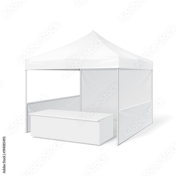 Fototapeta Promotional Outdoor Event Trade Show Pop-Up Tent Mobile Marquee. Mock Up, Template. Illustration Isolated On White Background. Ready For Your Design. Product Advertising. Vector EPS10