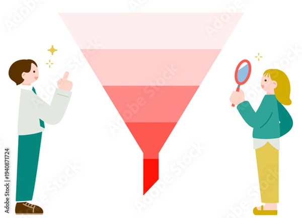Obraz マーケティングファネルについて話し合うビジネスパーソン