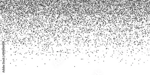 Fototapeta Rain from squared random placed pixels. Neural training conception. Falling information parts. Digital gradient from pixels mosaic. Abstract technologycal monochrome background. Vector illustration