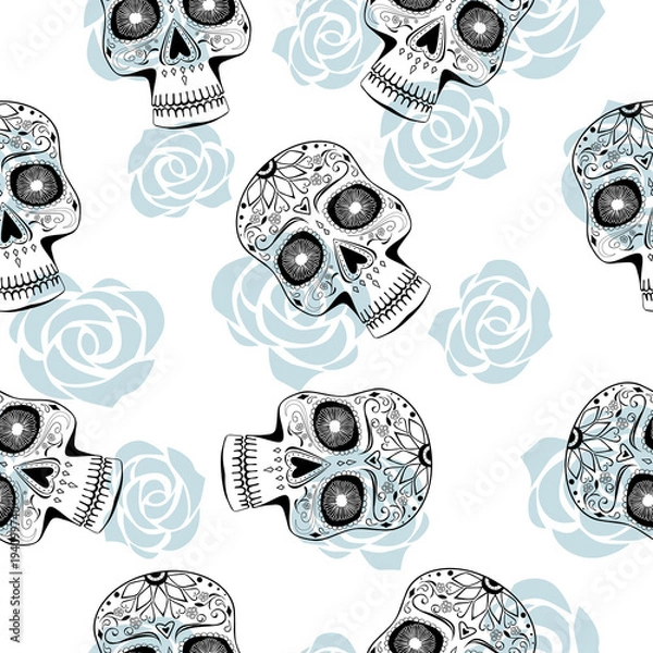 Obraz Seamless Pattern with Stylized Sugar Skulls