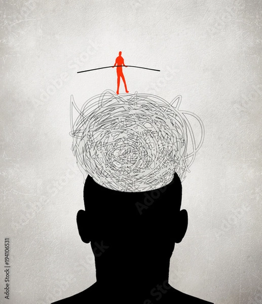 Fototapeta equilibrist walking on muddled thoughts digital illustration