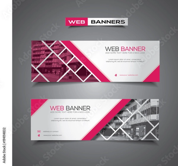 Obraz Web banner with abstract design and masked area for any image, pink and white colors