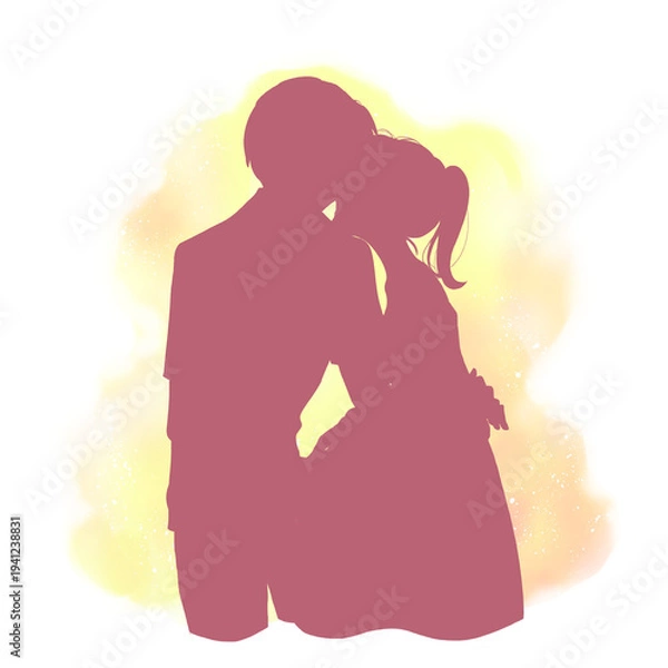Obraz 寄り添う妊婦とパートナー　シルエット