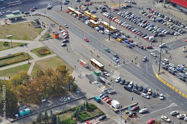 Fototapeta Looking down at urban streets.