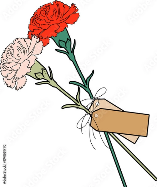 Obraz 핑크 빨강 카네이션 꽃다발 