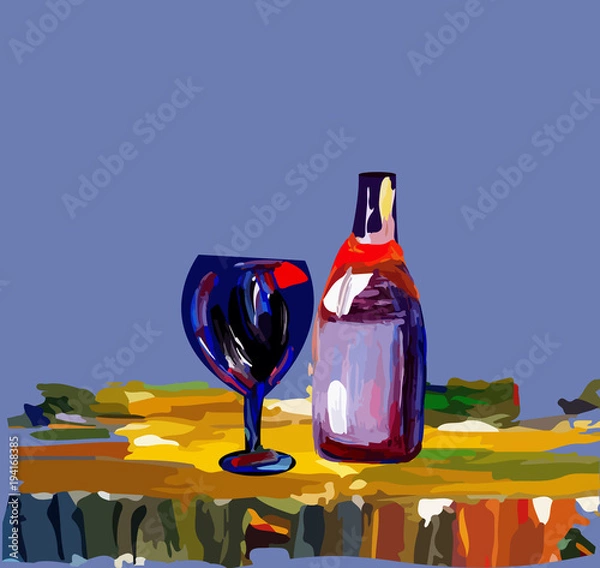 Obraz a glass with a bottle of wine on the table