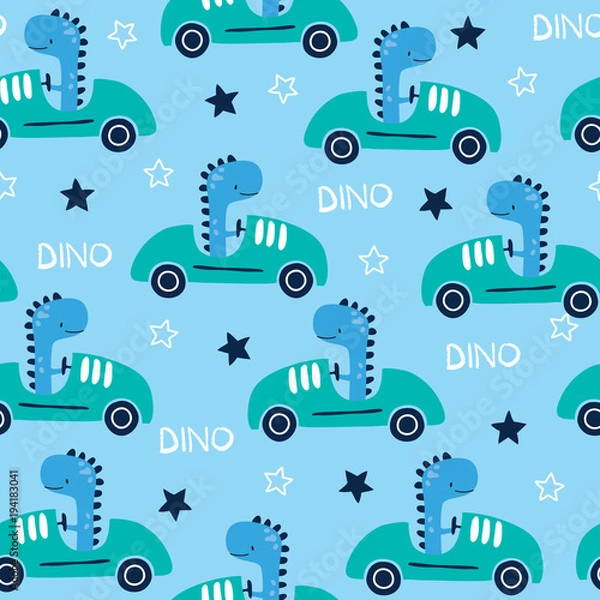 Obraz bezszwowe wyścigi zwierząt dinozaurów z ilustracji wektorowych wzór samochodu