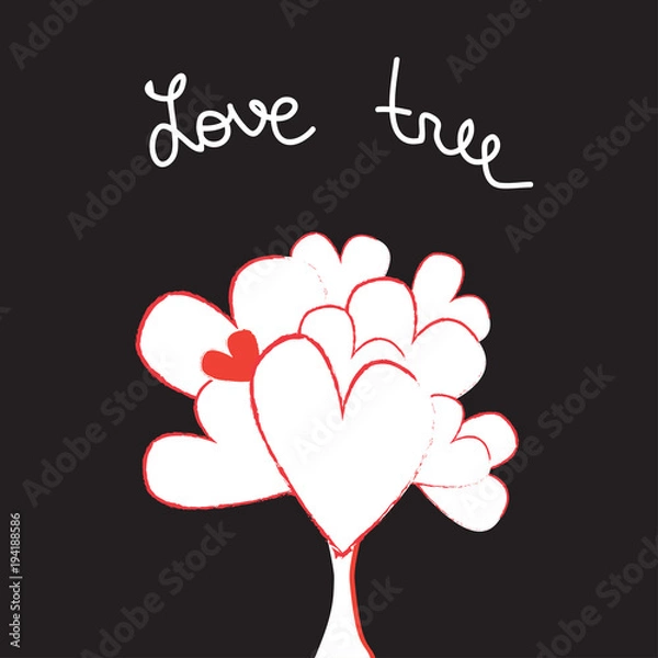 Obraz Abstract love tree. Vector heart tree. Stylized tree on black background