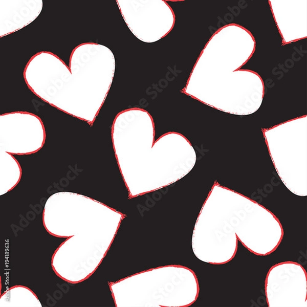 Obraz Abstract seamless heart pattern. Vector, minimalist white hearts on black background