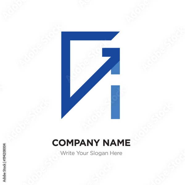 Fototapeta Abstract letter GI,IG logo design template, blUE Alphabet initial letters company name concept. Flat thin line segments connected to each other