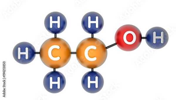 Obraz Ethanol. C2H5OH. 3d render. Isolated on white.