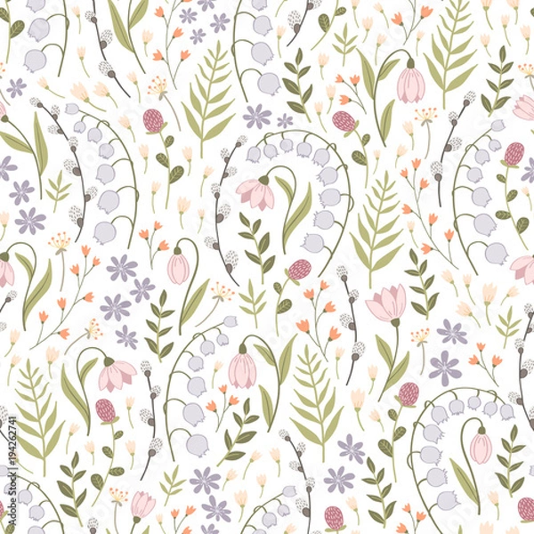 Fototapeta Seamless spring pattern from hand-painted flowers