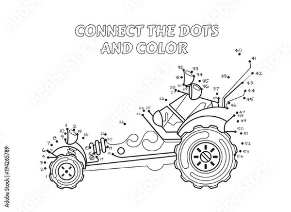 Fototapeta Numbers game, educational connect the dots game for children, Dune Buggy.