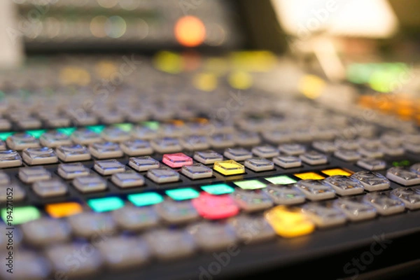 Fototapeta Switcher buttons in studio TV station, Audio and Video Production Switcher of Television Broadcast.