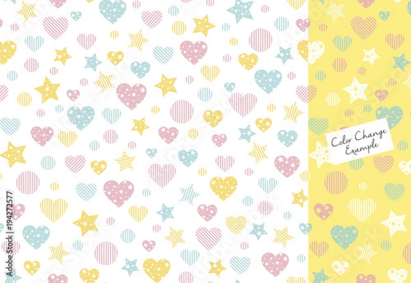 Fototapeta Hearts, stars and stripes pattern (pattern swatch)