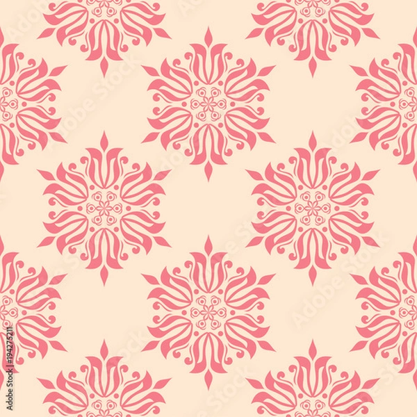 Fototapeta Red floral seamless pattern on beige background