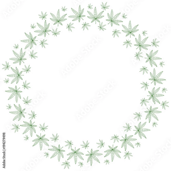 Fototapeta Round frame from marijuana leaves. Suitable for use in the design of packaging, advertising, posters