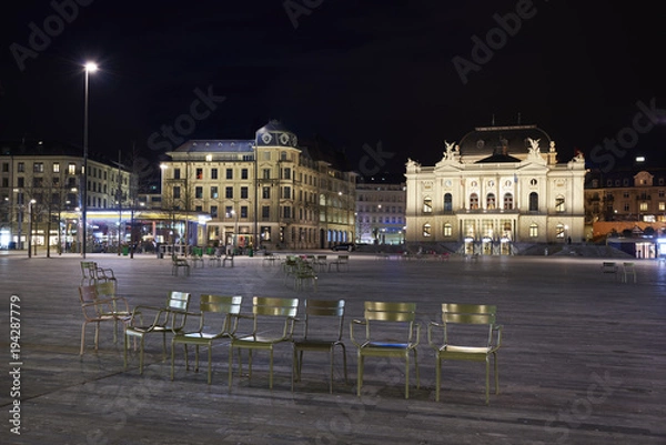 Fototapeta Zürich Sechseläutenplatz bei Nacht