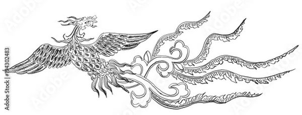 Obraz chiński feniks ilustracja, ręcznie rysowane malarstwo