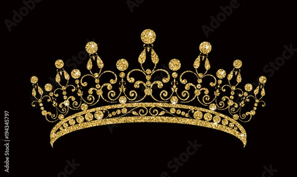 Obraz Glittering Diadem. Golden tiara isolated on black background.