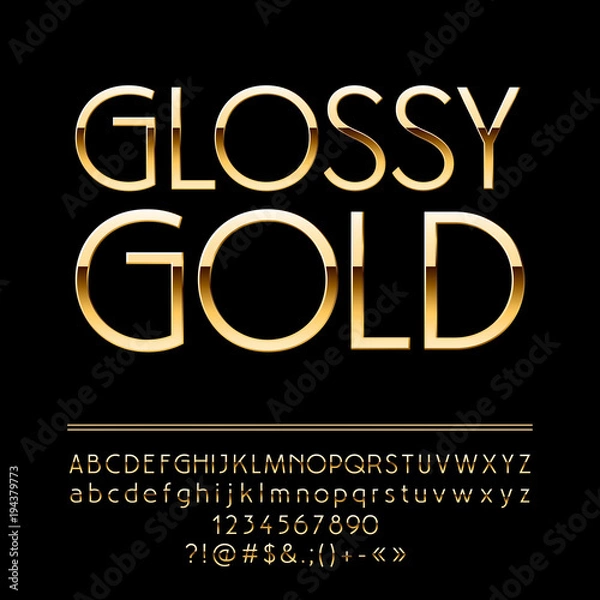 Obraz Vector Glossy Elegant Gold Alphabet. Luxury set of glamour Letters, Numbers and Symbols