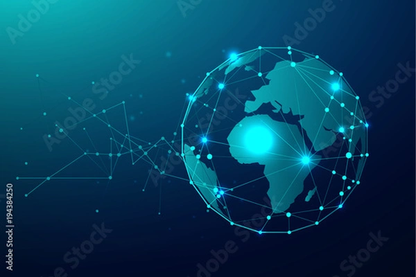 Obraz Global network connection with business concept and world map line, vector illustrator