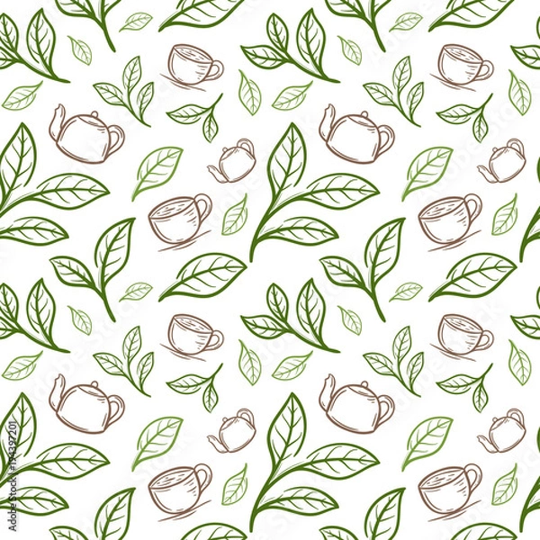 Obraz tea leaf with cup seamless pattern