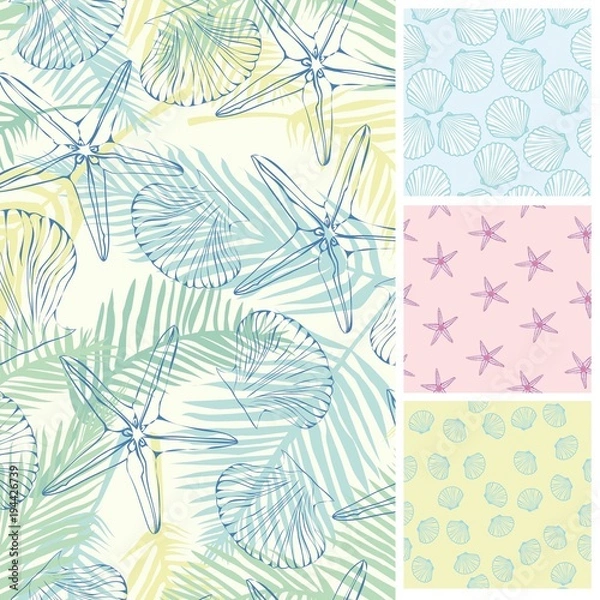 Fototapeta Set of seamless patterns. Vector backgrounds collection.