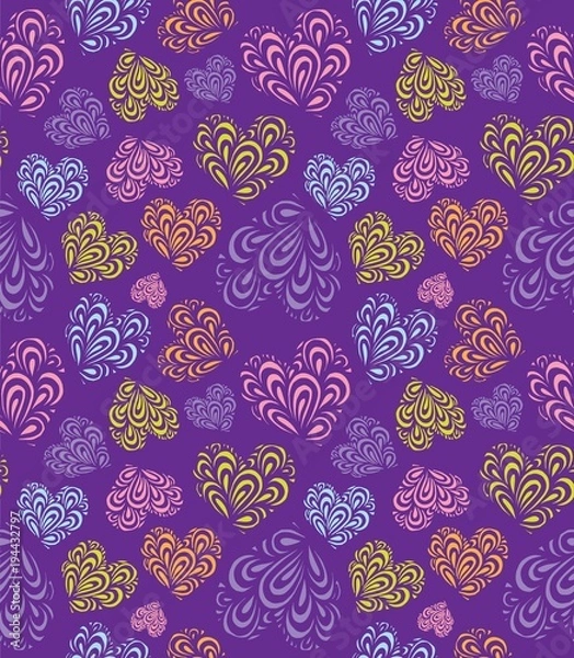 Obraz Seamless pattern doodle hearts. Marker drawn different heart shapes. Hand drawn ornament