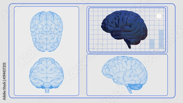 Fototapeta 3D brain analysis interface screen on white BG