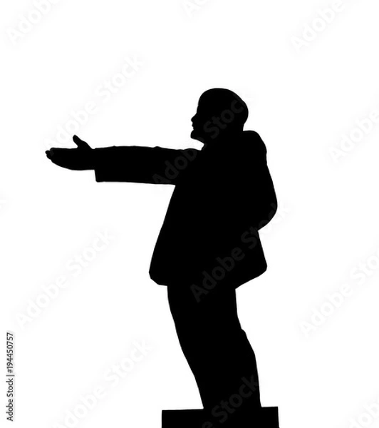 Fototapeta funny silhouette of a statue of Vladimir Lenin in a funny position isolated on white background