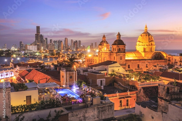 Obraz Nocny widok Cartagena de Indias, Kolumbia