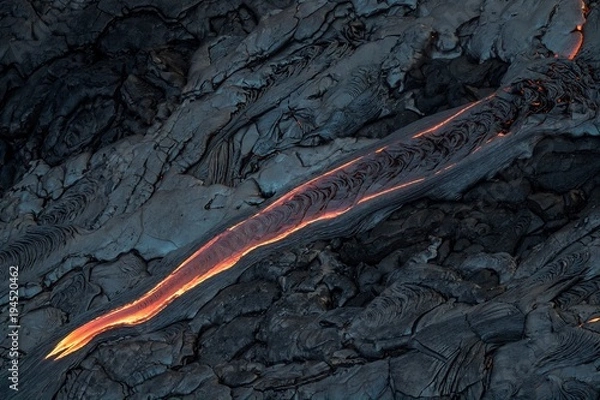 Obraz Aerial photo of lava flow, diagonally crossing the image like a finger pointing down