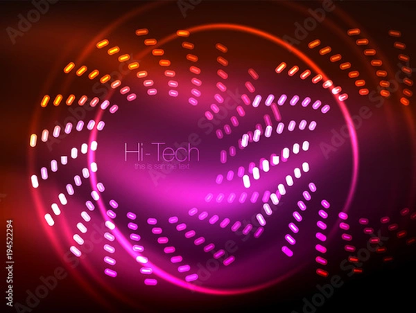 Obraz Glowing neon dotted shape abstract background, technology shiny concept design, magic space geometric background