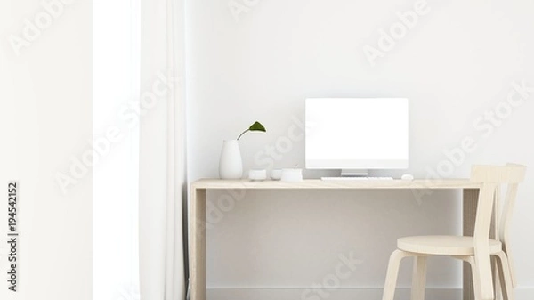 Fototapeta Work space interior background - 3d rendering  minimal japanese