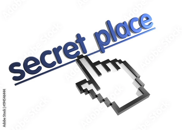 Fototapeta Secret place. Stylized hand pointer on link. 3D render. Isolated on white.