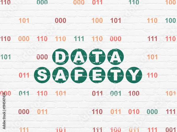 Fototapeta Data concept: Painted green text Data Safety on White Brick wall background with Binary Code