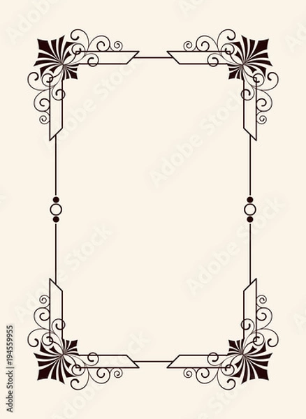 Fototapeta Old Vintage Frame with Cut Angles and Thin Swirls