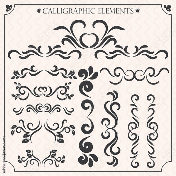 Fototapeta Vector set of calligraphic design elements and page decorations2