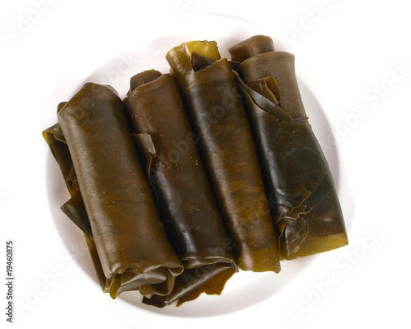 Obraz Seaweed rolls. Close up on white background