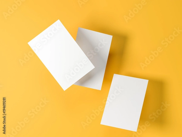 Fototapeta paper cups, 3d illustration, mock up, yellow background