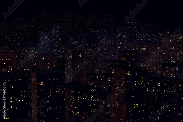 Obraz night landscape of a city with tall houses