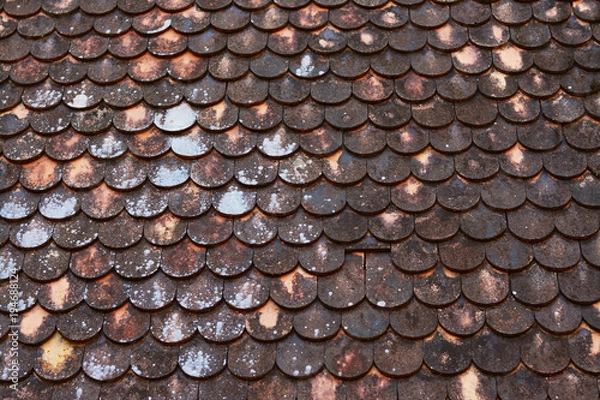 Fototapeta Thai wooden house roof made of wood.